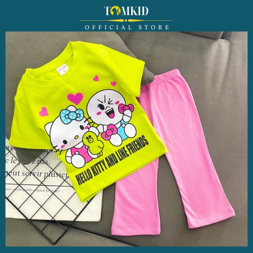Quần áo bé gái Tomkids, đồ bộ cho bé gái, đồ bộ tay ngắn quần ống loe cotton 4 chiều bé gái 9-40kg, TOMKIDS