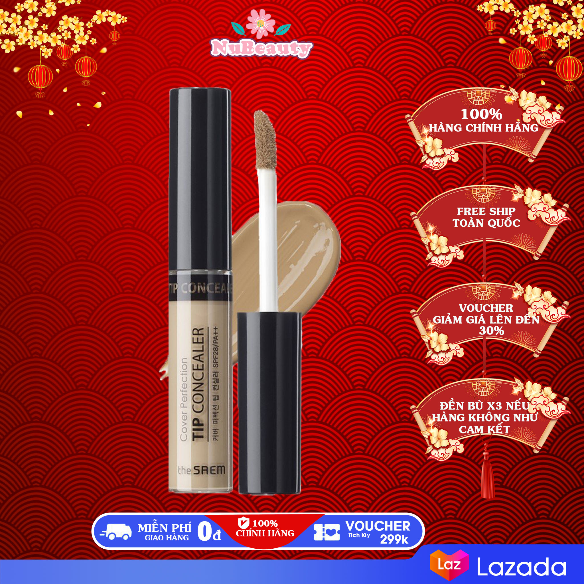 [4.4 Hoàn tiền 15%]  "CHÍNH HÃNG" Kem che khuyết điểm The Saem Cover Perfection Tip Concealer, Kem CKĐ The Seam 1.5, Kem CKD The Saem 01-1.25-1.75-02 (6.5g)