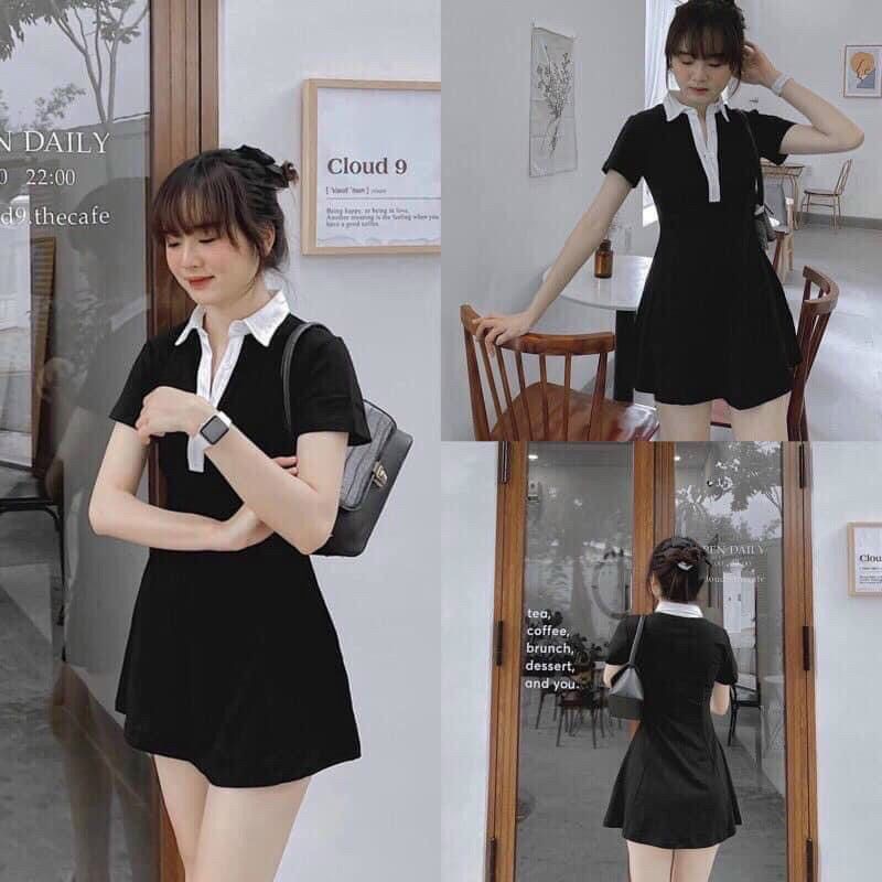 [HCM]Đầm thun chữ A cổ bẻ