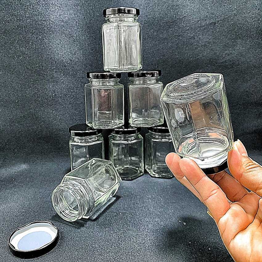 Hexagon pot 100ml – Black tin cap - combo 15 pots/jars