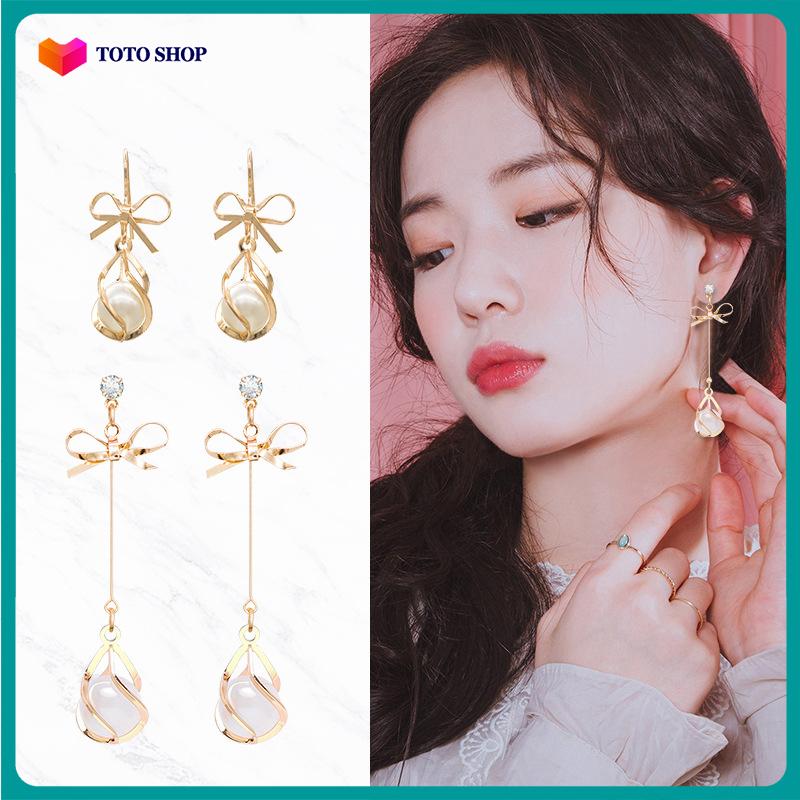 Khuyên tai họa tiết hình nơ tôn dáng họa tiết dập lỗ đính hạt trang trí kiểu dáng đơn giản thời trang phong cách quý phái phong cách Nhật Hàn mẫu mới nhất BSTKL - [ToToShop]