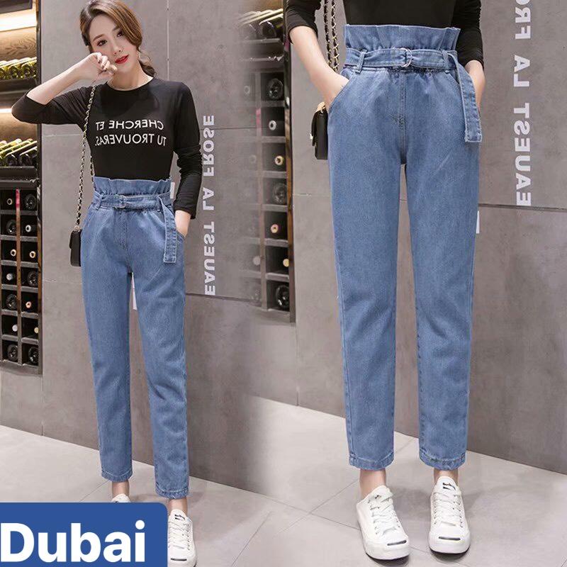 QUẦN BAGGY JEAN NỮ CHẤT BÒ XANH THẮT NỊT LƯNG CAO NÂNG MÔNG NHẬT BẢN DB-8822 CAO CẤP - DUBAI FASHION