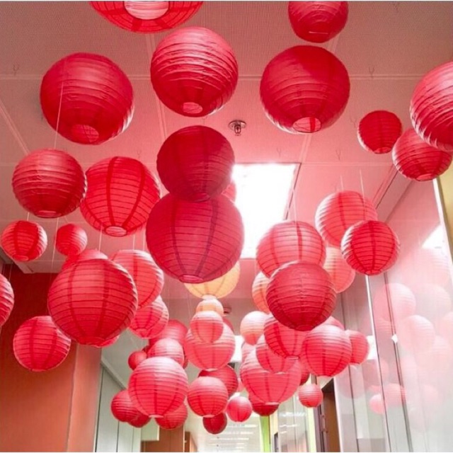 10 Đèn lồng vải LOẠI VỪA 25cm  ( màu đỏ , chống nước)