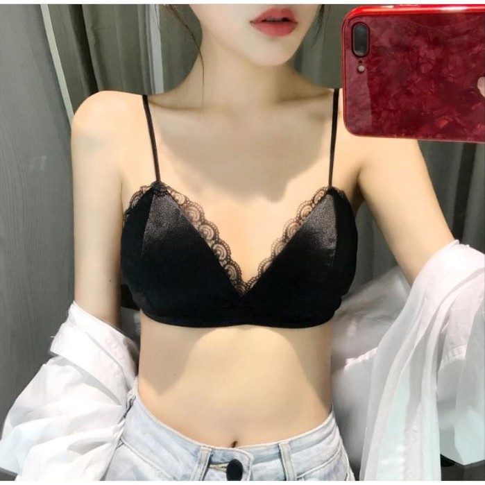 [Freeshipmax] Áo ngực lụa viền ren đêm mỏng - Bra lụa phi bóng mút mỏng - Lotifa
