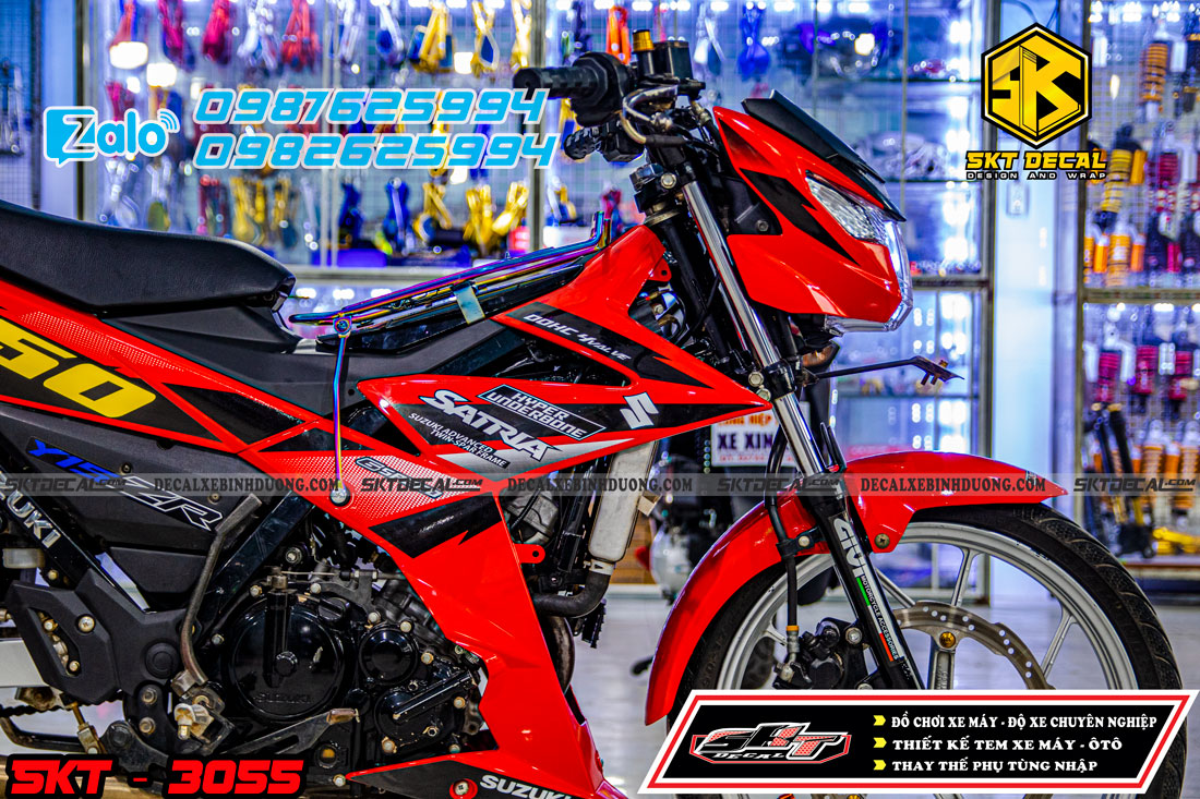 tem trùm xe satria đỏ đen phong cách zin