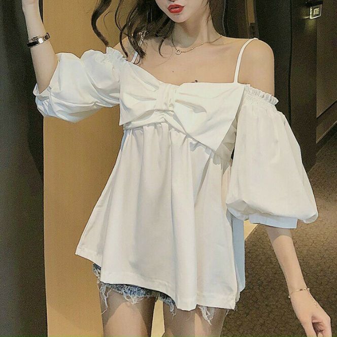 Áo kiểu nữ,áo dây nhỏ hai bên vai tay rớt nơ ngực dễ thương form dưới 52kg,áo kiểu kate bánh bèo,áo kiểu đính nơ trước ngực