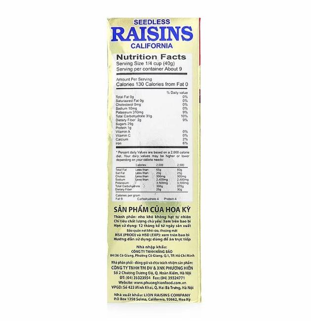 Nho khô Raisins hộp 200g