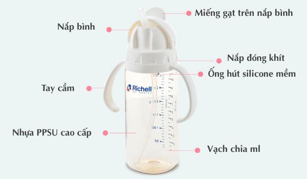 BÌNH ỐNG HÚT PPSU RICHELL (200ML-HỒNG)