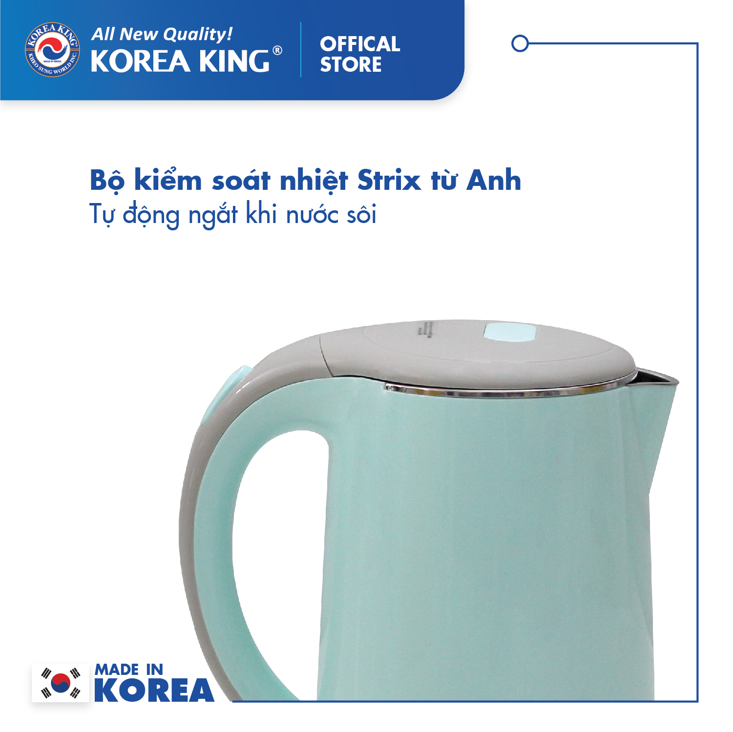 Bình đun siêu tốc Korea King PWP-17P/G ( công suất 1,850W, dung tích 1.7L, 2 lớp cách nhiệt, 2 màu hồng, xanh) - Hàng chính hãng
