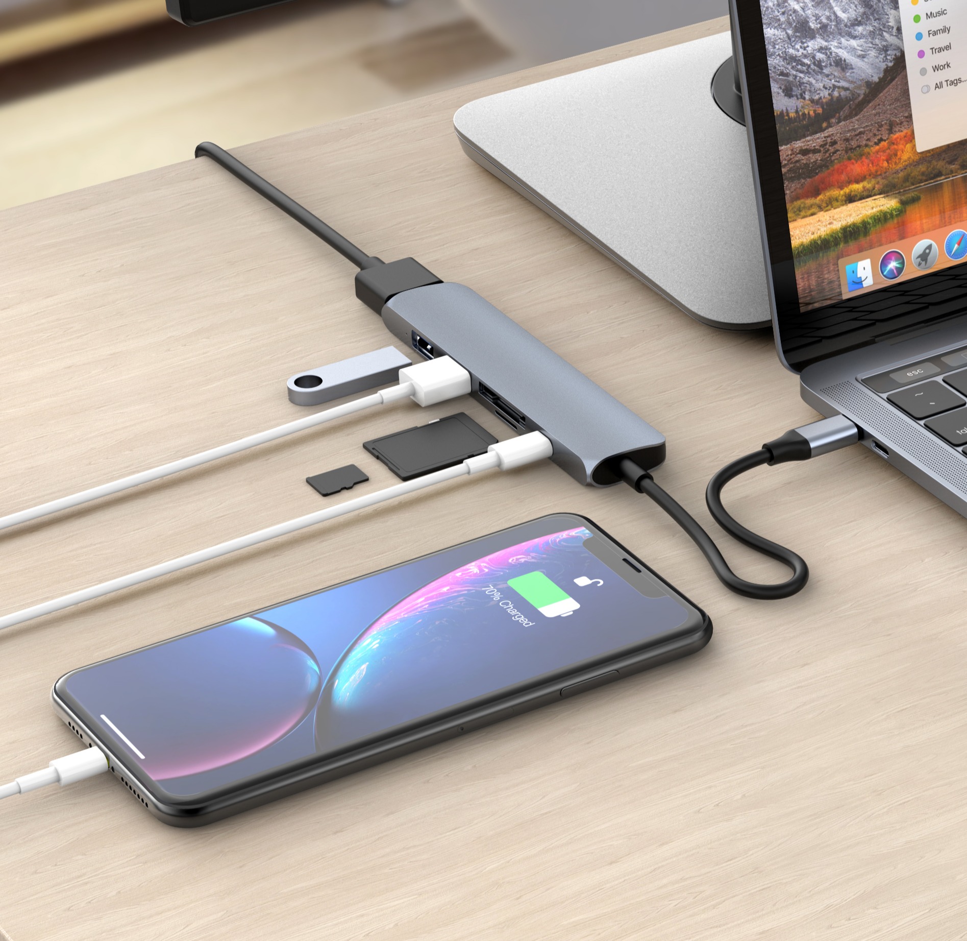 CỔNG CHUYỂN HYPERDRIVE BAR 6 IN 1 USB-C HUB FOR MACBOOK, SURFACE, PC & DEVICES – HD22E