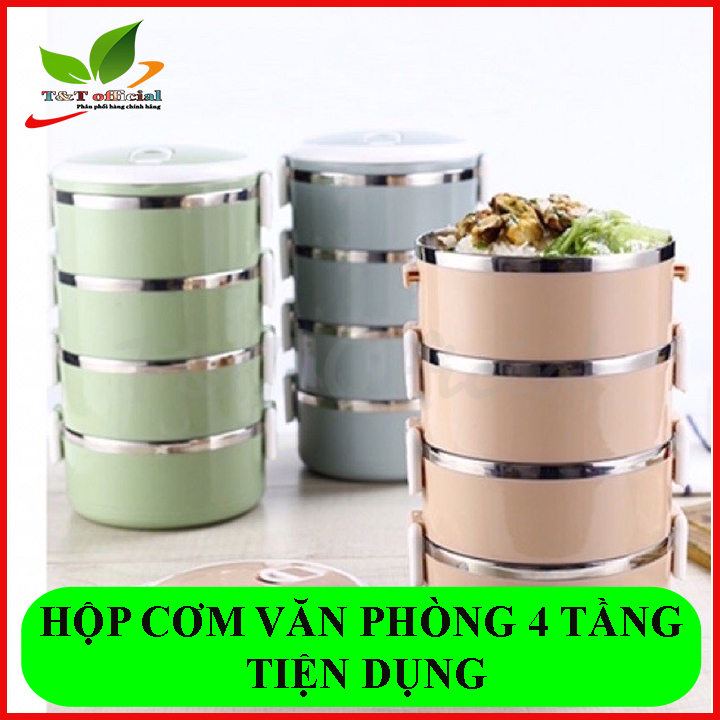 Hộp cơm 4 tầng Giữ nhiệt làm từ Lúa mạch An toàn cho Sức khỏe (màu ngẫu nhiên)