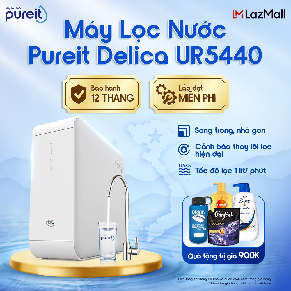 [QUÀ TẶNG 15-17/4 | MIỄN PHÍ LẮP ĐẶT | BẢO HÀNH 12 THÁNG] Máy lọc nước Pureit Delica UR5440 Âm tủ bếp thiết kế nhỏ gọn với Công suất RO 11,000L gồm 5 bước lọc có Cảnh báo thay lõi lọc, Chính hãng Bảo hành 12 tháng
