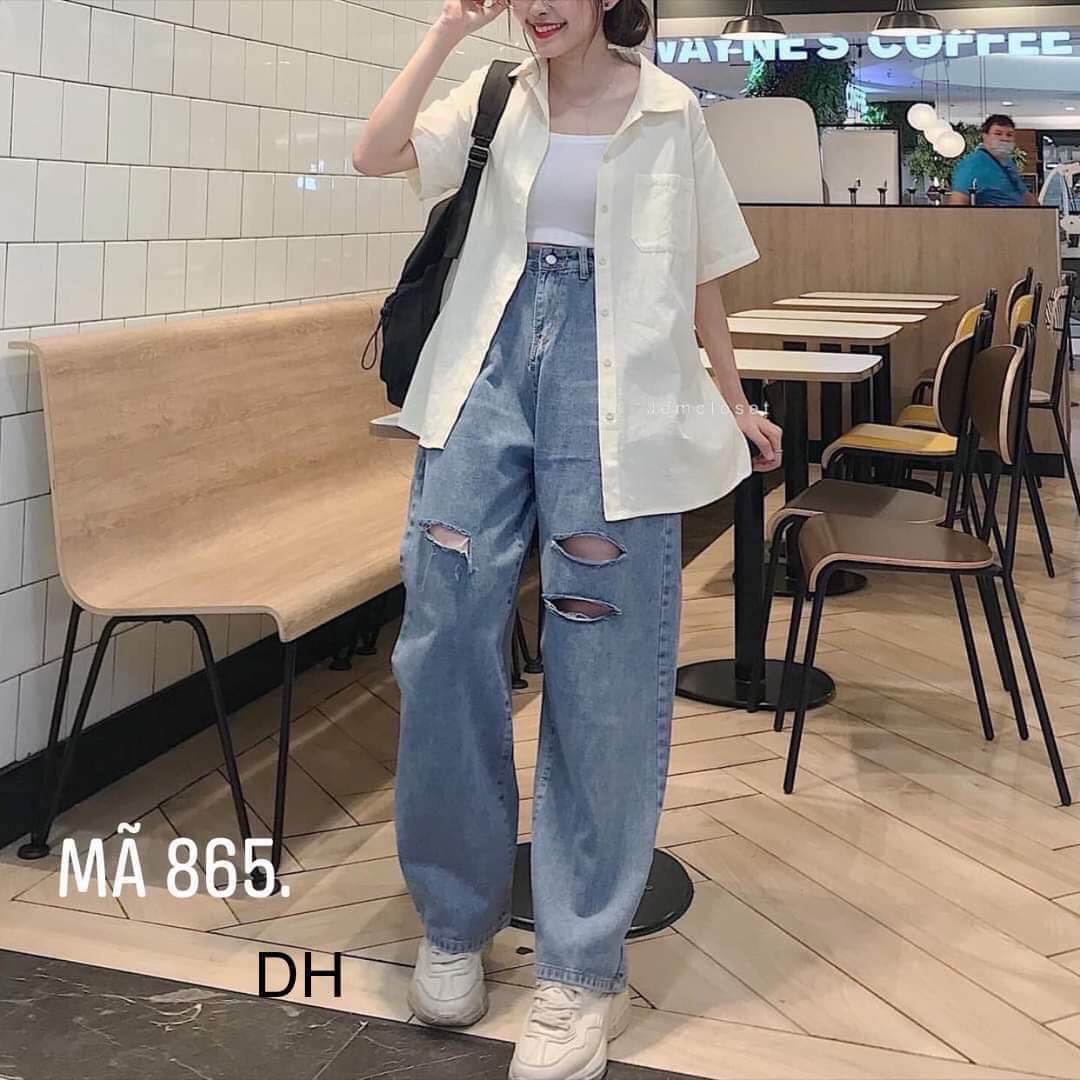 Quần ống rộng rách gối