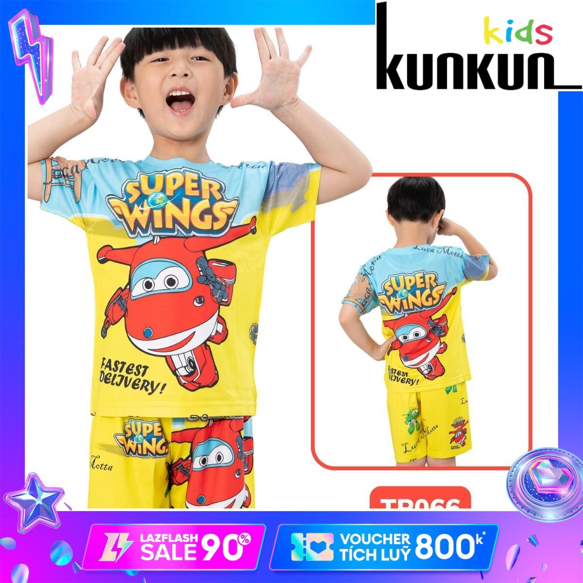 Quần áo bé trai thun lạnh In 3D Hình Máy bay Supper wing Kunkun TP066 - Bộ cộc tay bé trai size đại từ 10kg - 60kg chất liệu thoáng mát co giãn 4 chiều cao cấp