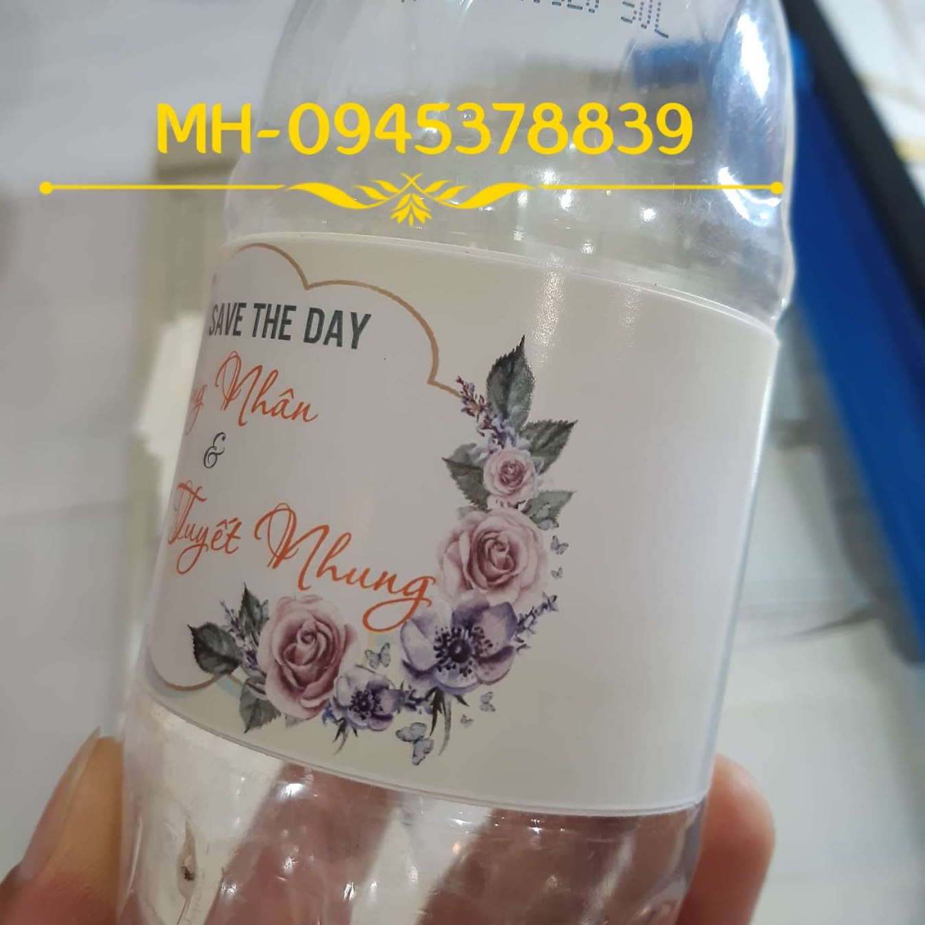 Set 10 Tem dán chai nước suối - decal giấy có keo sẵn