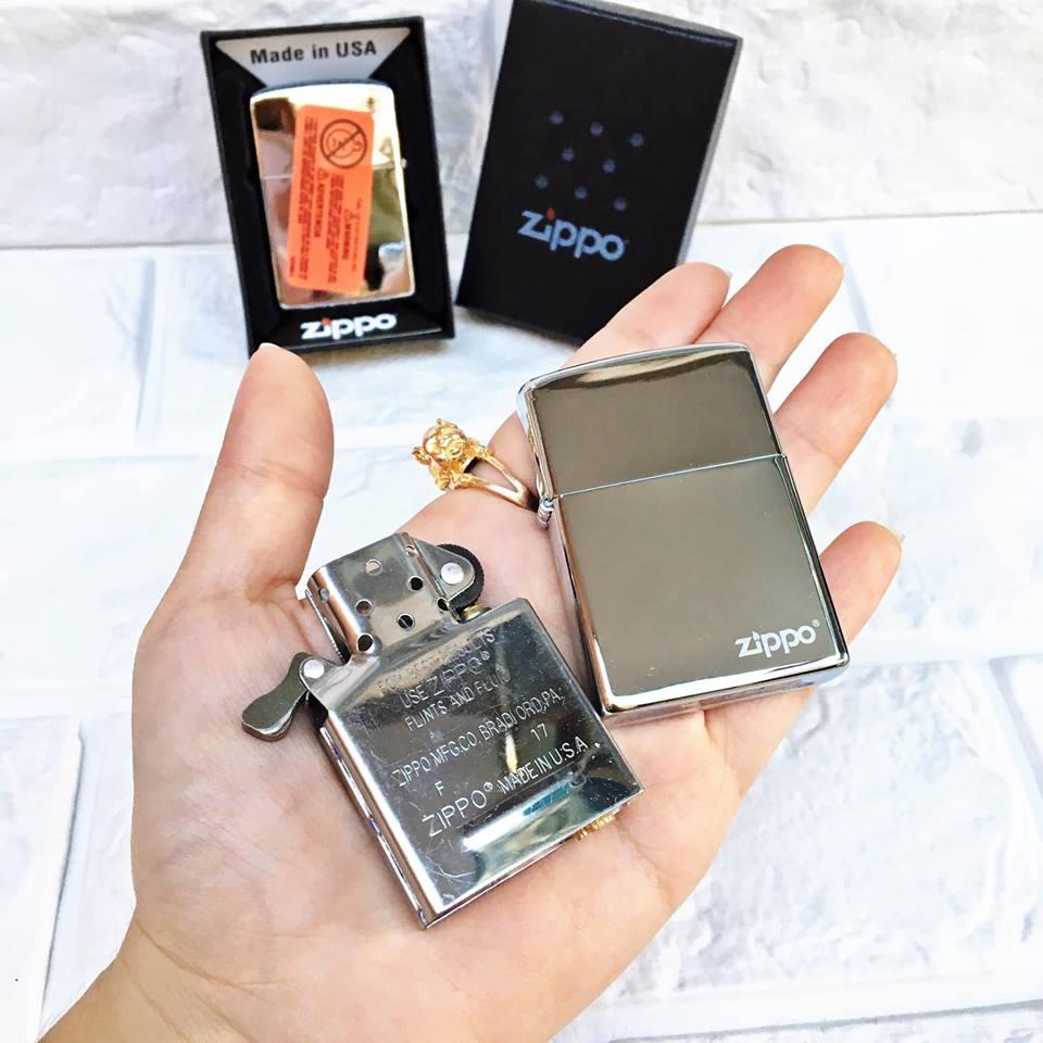 [HCM][Loại Xịn] Bật Lửa ZIPPO Mỹ (USA) Fullbox  - Trơn Bóng #Màu Bạc(Có Tem Đỏ). [KHÔNG XĂNG]