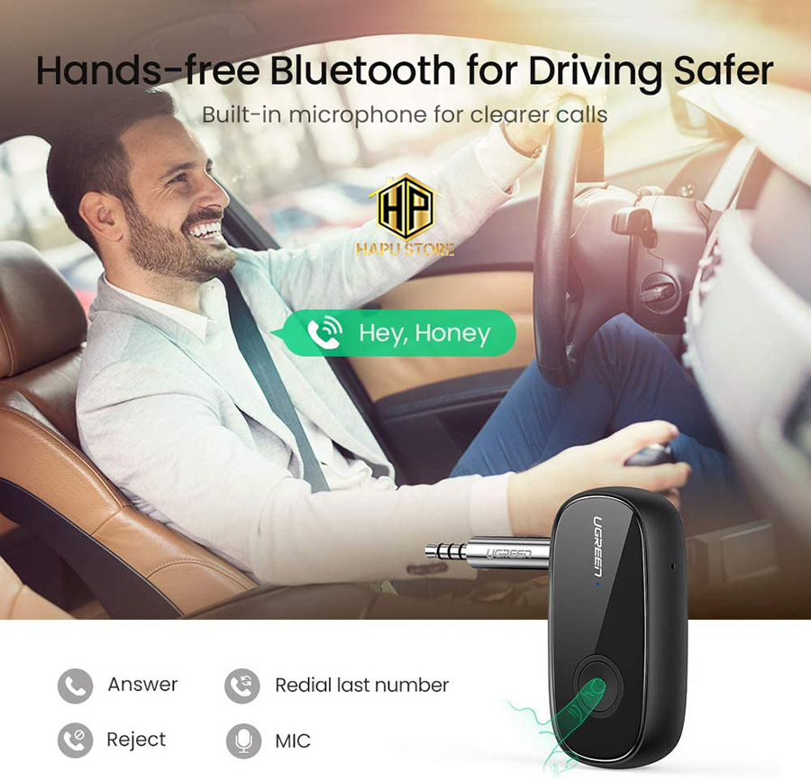 Bộ thu Bluetooth 5.0 Ugreen 70304 chuẩn 3.5mm hỗ trợ APTX cao cấp - Hapustore