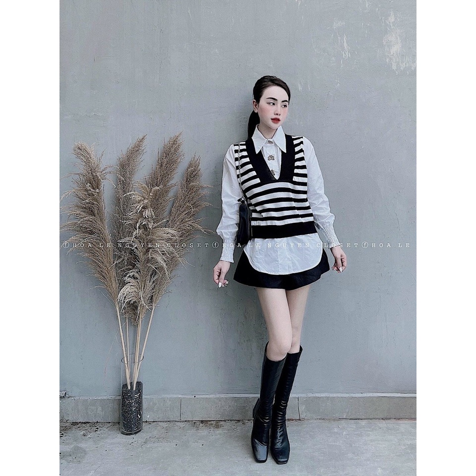 Áo sơ mi kiểu phối màu siêu hot
