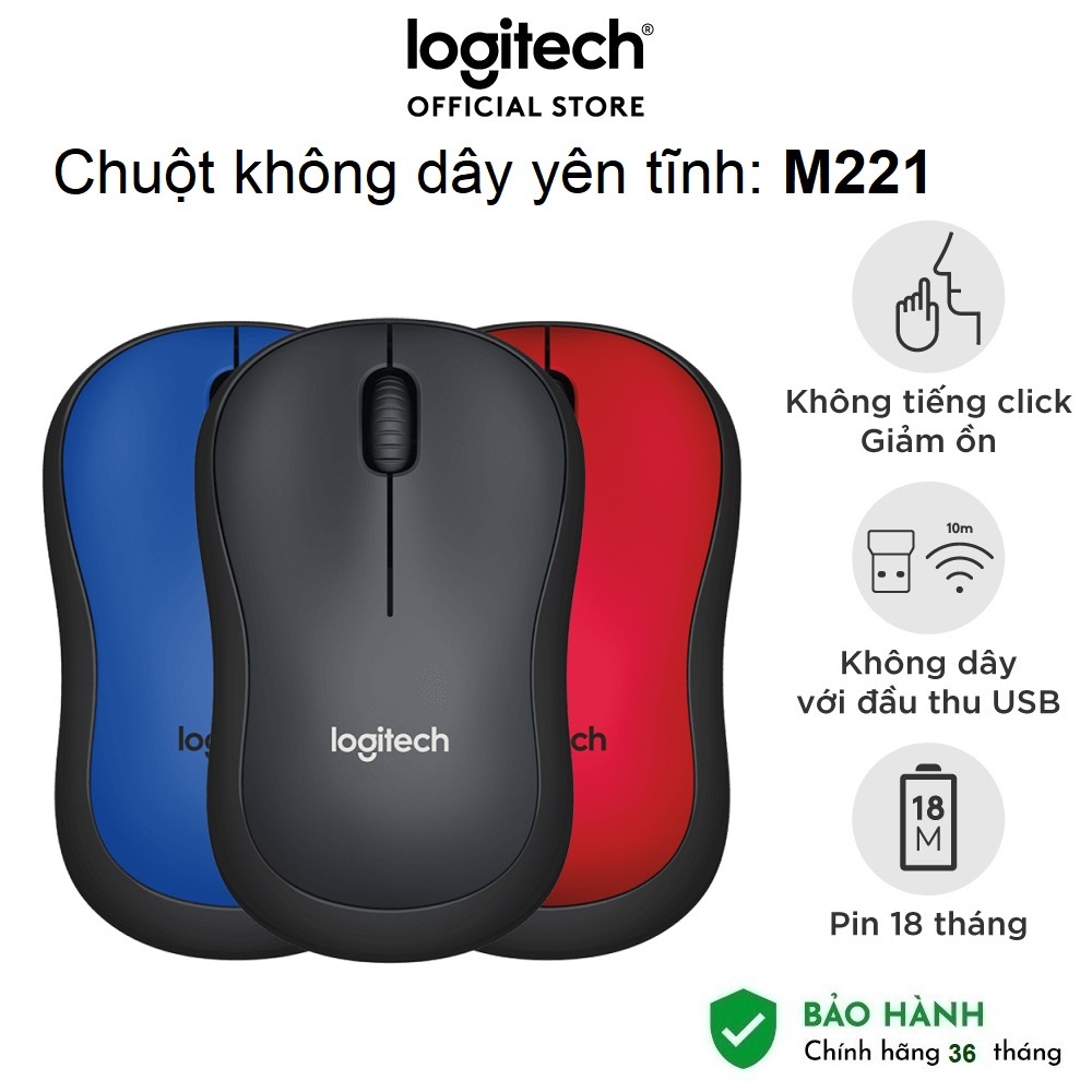 Chuột Không Dây Logitech M221 Silent - Hàng bảo hành 36 tháng