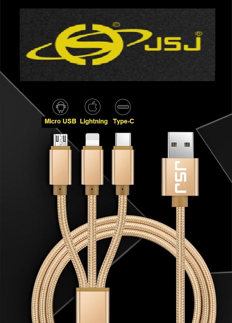 [HCM]Dây cáp sạc đa năng 3 trong 1 JSJ (Lightning - Micro USB - Type-C - Hàng hãng)