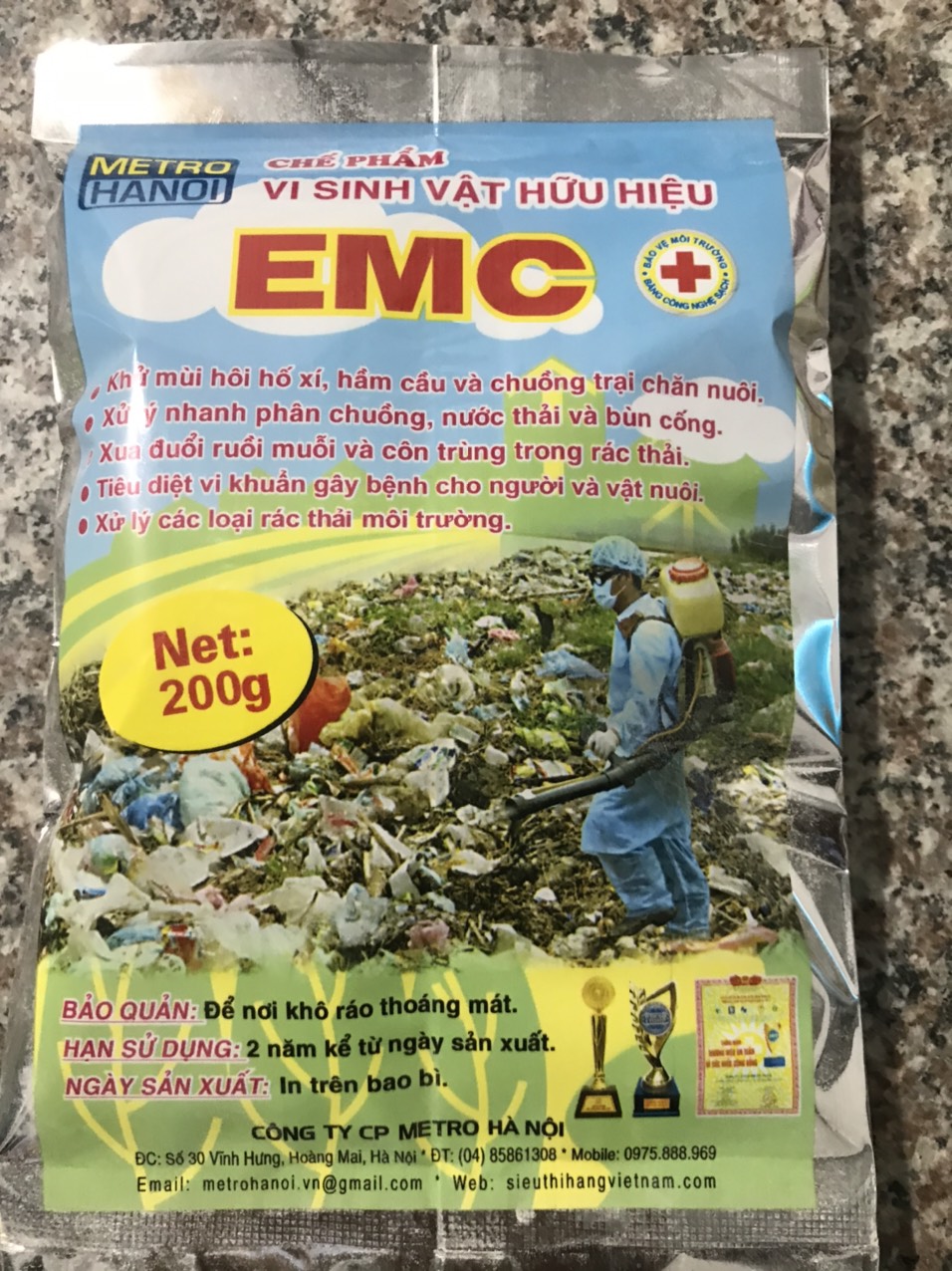 [Hoàn Tiền 10%] Men xử lý rác hữu cơ EMC 200gr chế phẩm vi sinh vật hữu hiệu  khử mùi hôi rác thải - tập hợp vi sinh vật hữu hiệu phân hủy chất thải hữu cơ