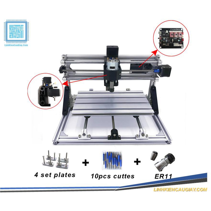 Máy phay gỗ CNC, Khắc Laser Diot mini 3018 + 10 mũi phay PCB + 4 Set plates + ER11