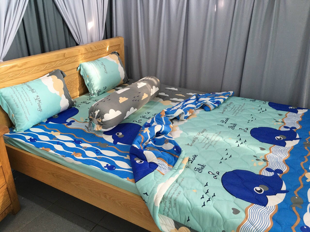 Bộ Drap thun Hàn Quốc loại 1 có mền 5 món ( 1 drap + 1 chăn chần bông + 3 áo gối) đủ size