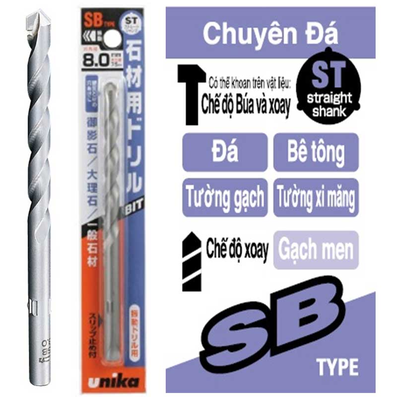 Mũi khoan đá, khoan đá hoa cương Unika SB Type - Stone Drill Bit SB Type