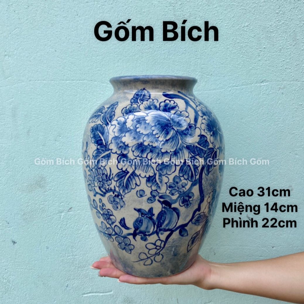 Bình Hoa Lọ Hoa Dáng Chum Men Mộc - Gốm Sứ Bát Tràng