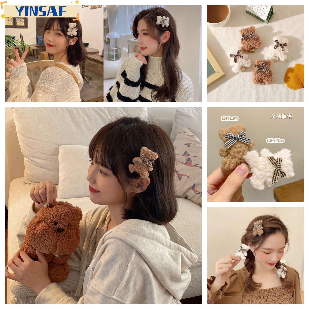 🌸kẹp tóc & Plush gấu kẹp tóc dễ thương bên kẹp tóc YINSAF🌸