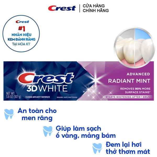 Kem Đánh Trắng Răng Crest 3D White Advanced Radiant Mint