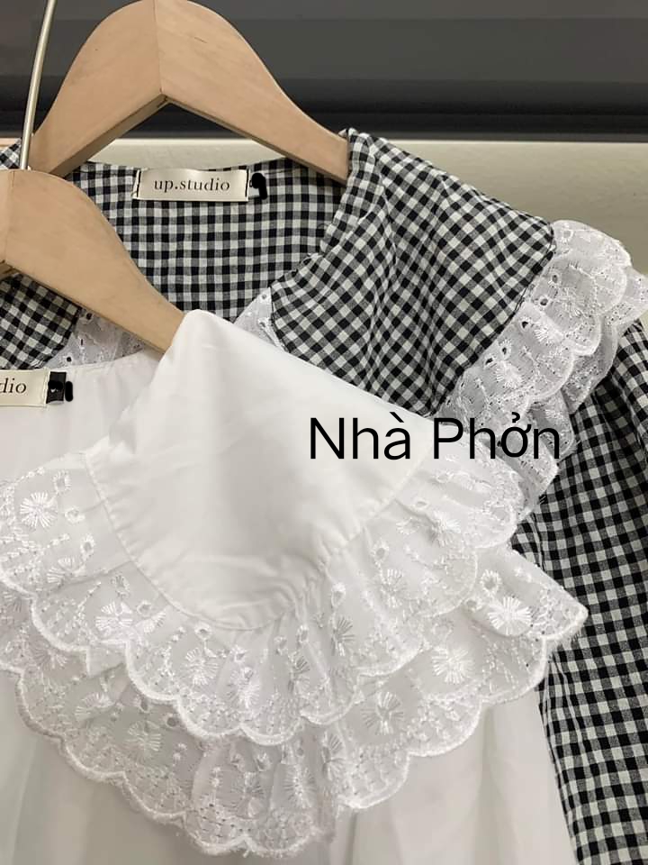 Áo sơ mi cổ 2 tầng phối ren tiểu thư