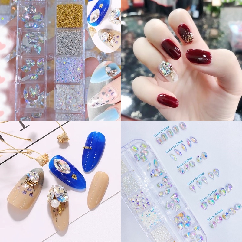 Đá khối mix bi ngọc siêu sáng đẹp đính móng