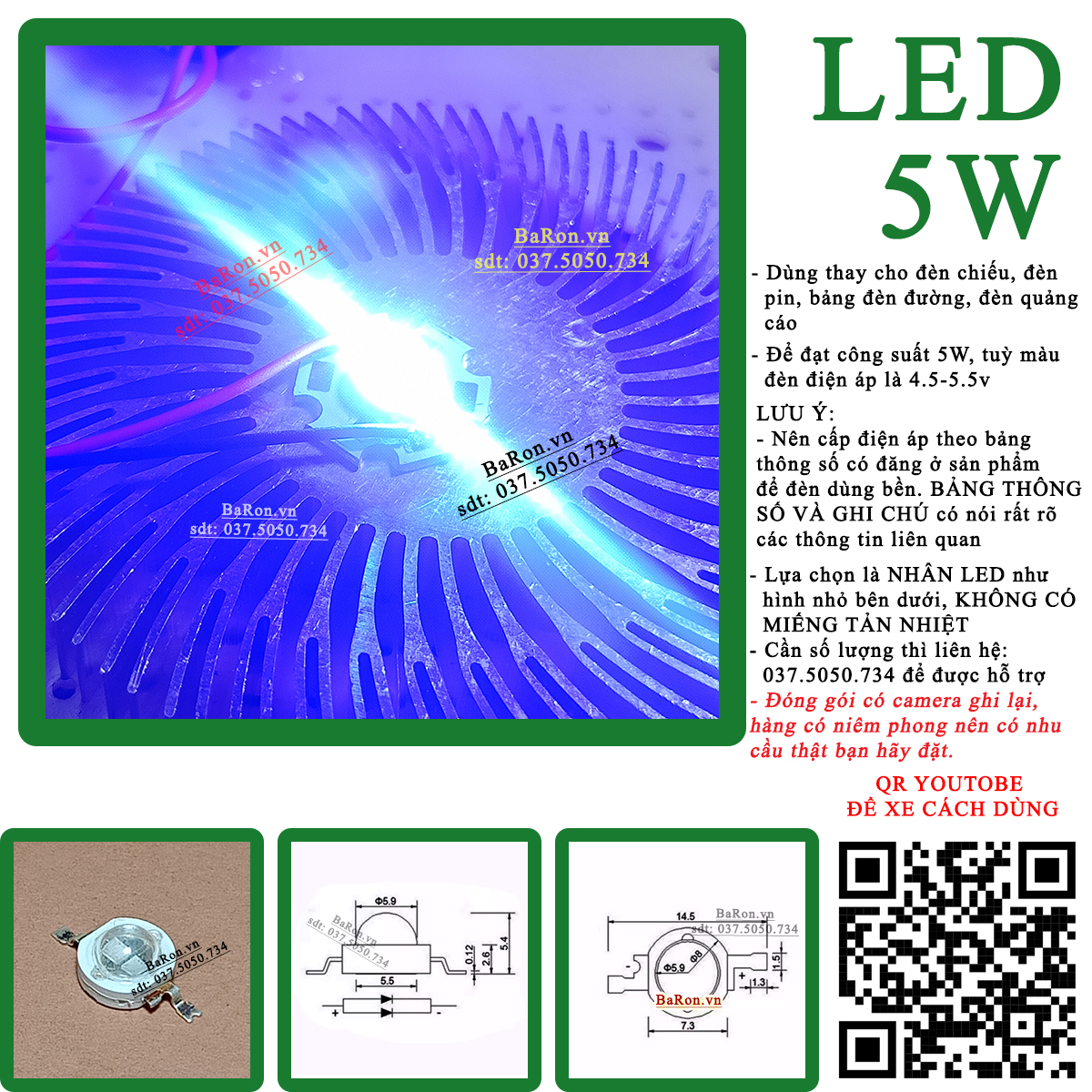 Bóng led siêu sáng 5w (9 màu đèn) lựa chọn