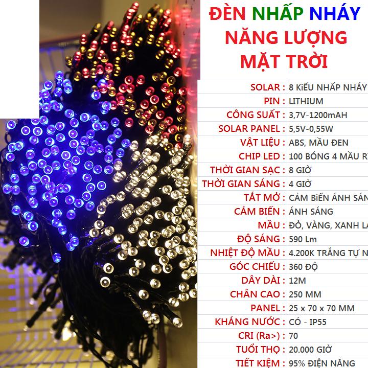 [HCM]Đèn LED nhấp nháy NĂNG LƯỢNG MẶT TRỜI 100 BÓNG - 12M