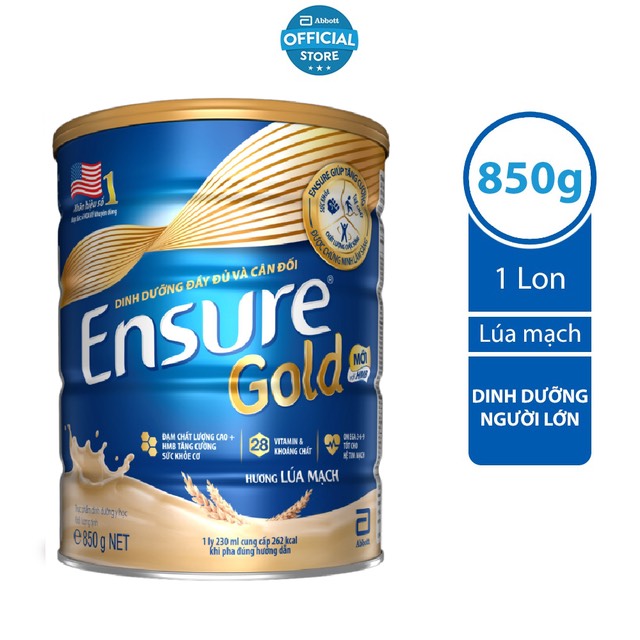 DATE Mới Sữa bột Ensure Gold hương lúa mạch 850gr