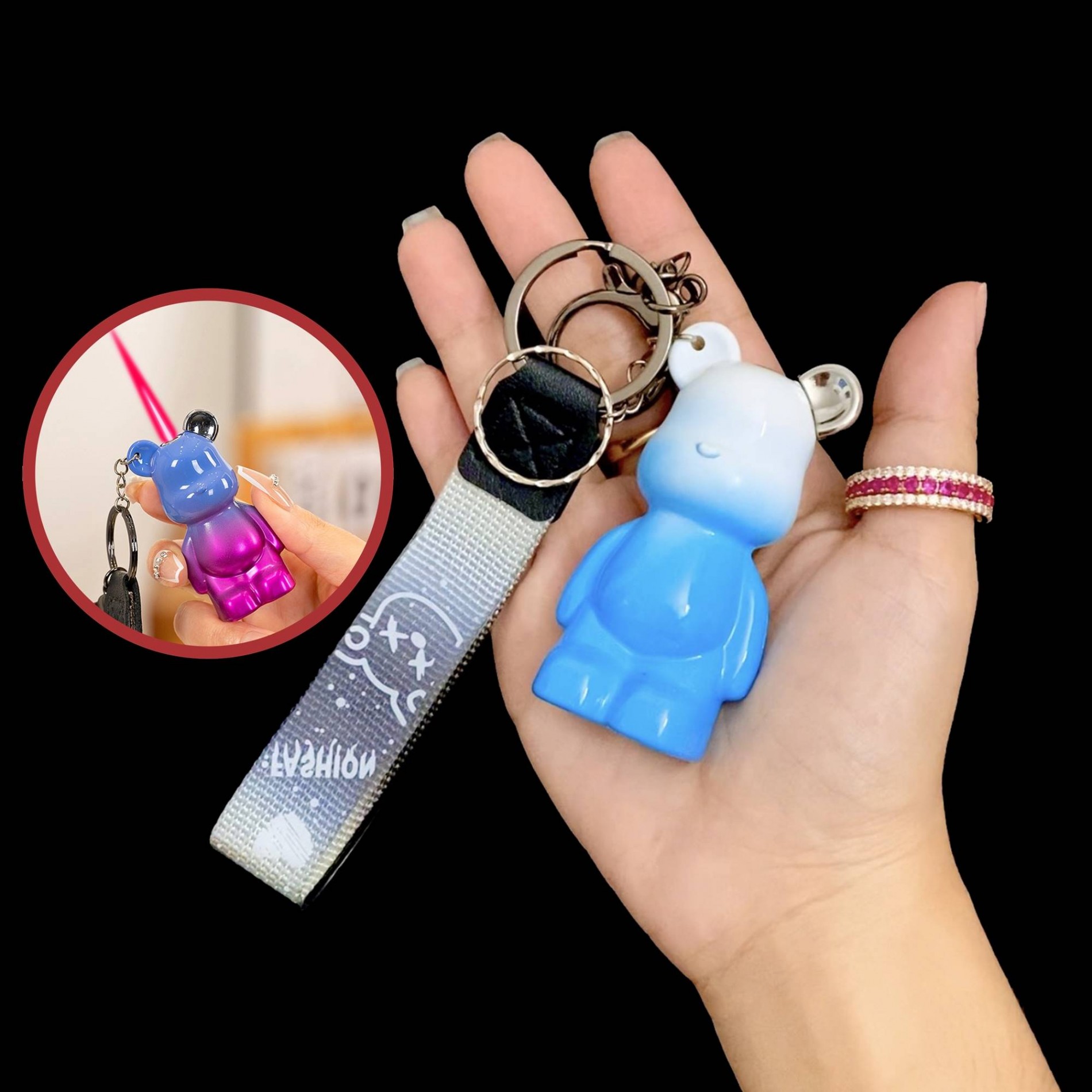 BẬT LỬA KHÈ - MÓC KHÓA HÌNH GẤU BEARBRICK MÀU CẦU VÒNG - (XÀI GAS)