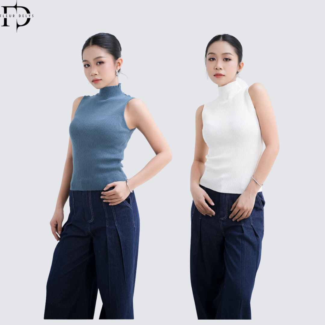 Áo Len Tăm Lông Thỏ Sát Nách Cổ Lọ Delys DLAL01