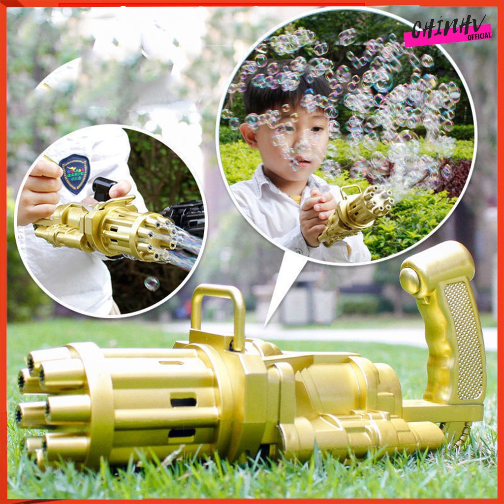 Đồ chơi phun, thổi bong bóng xà phòng siêu ngầu 8 nòng dùng pin kèm 1 khay đựng và 1 chai nước tạo bọt cho bé 105 - Đồ khuyến mãi giá tốt