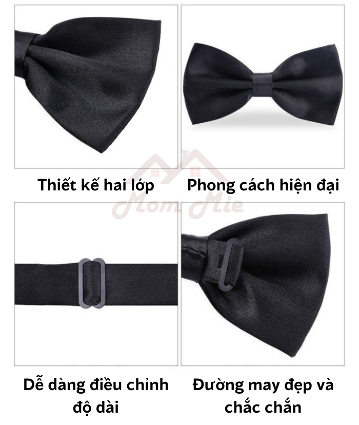 Nơ trơn nút gài, vải lụa sang trọng, nơ cài áo nam hai lớp - nơ cài áo dự tiệc hoặc cho chú rể, bưng quả đám cưới
