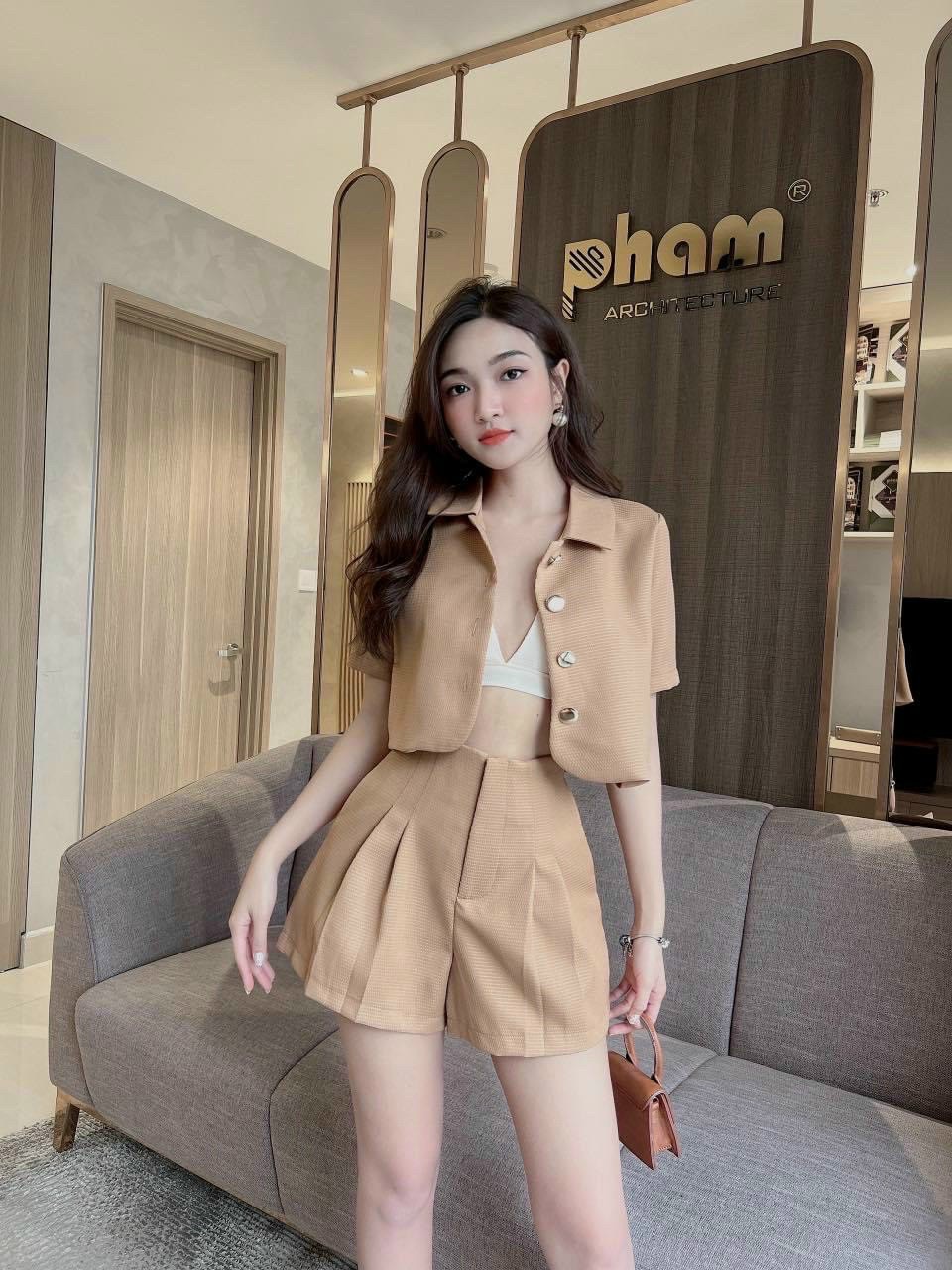 Sét bộ thời trang nữ mặc đi chơi- sét bộ xốp thái đùi short phồng kèm áo bara như hình 100%