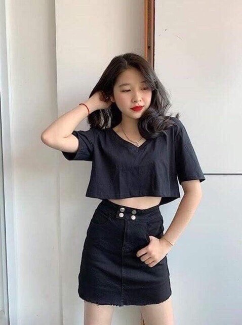 [Yến Trần] Áo Croptop Basic Cổ Tim Chất Cotton Đủ 4 Màu Hot Hit