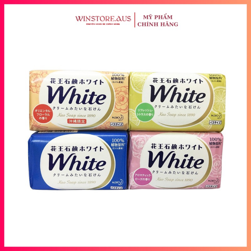 Cục Xà Bông Tắm White Kao Soap Siêu thơm Siêu Sạch, Bánh Xà Phòng Dưỡng Ẩm, Dưỡng Trắng Nội Địa Nhật Bản 130gr