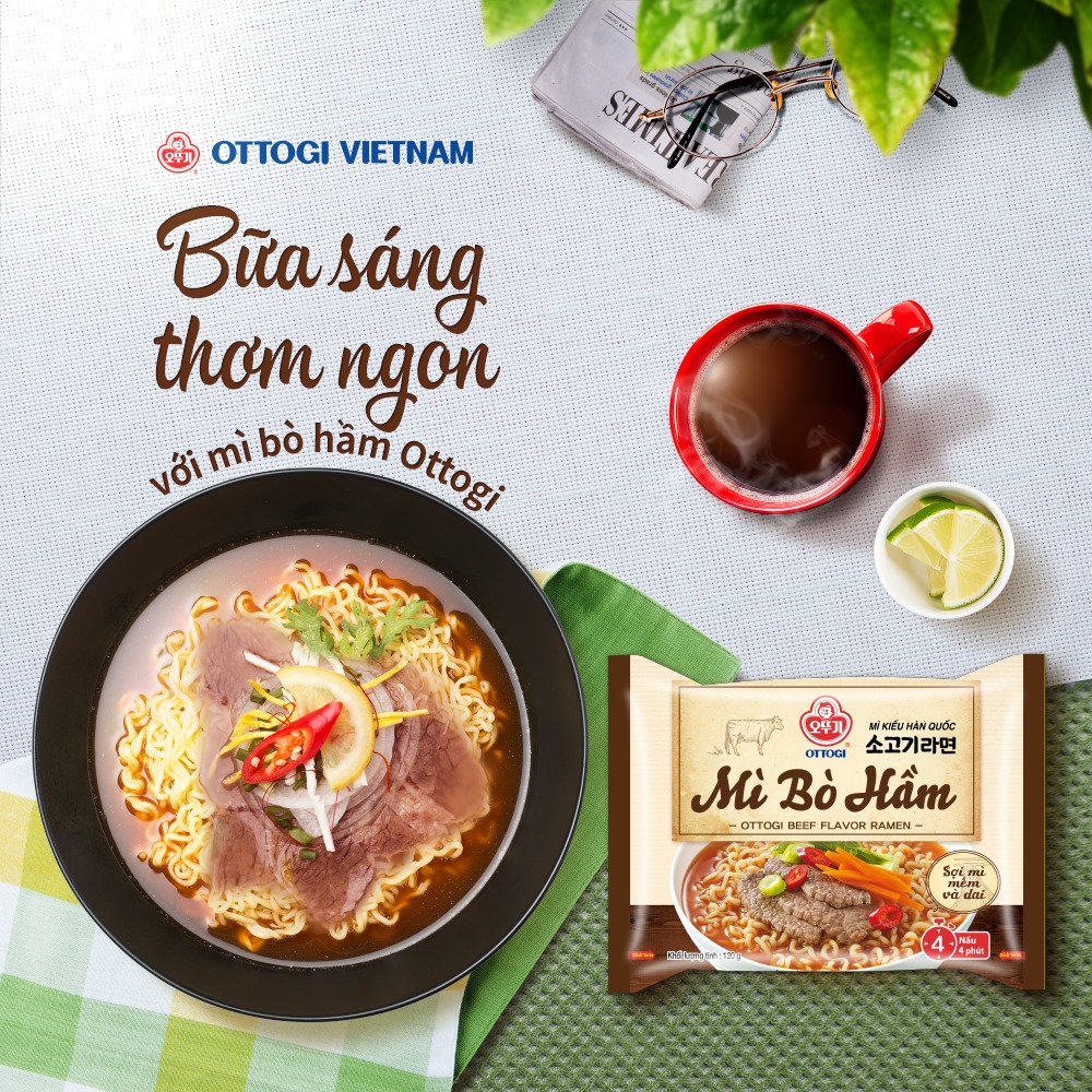 Combo 3 gói mì MÌ BÒ HẦM Ottogi 120g