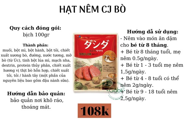 [HCM][BÉ 8 THÁNG] HẠT NÊM CJ BÒ 100GR - GABII STORE