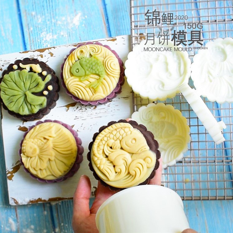 Khuôn trung thu lò xo 2020 - 4 mặt hoa sen và cá 200-250g mẫu 125