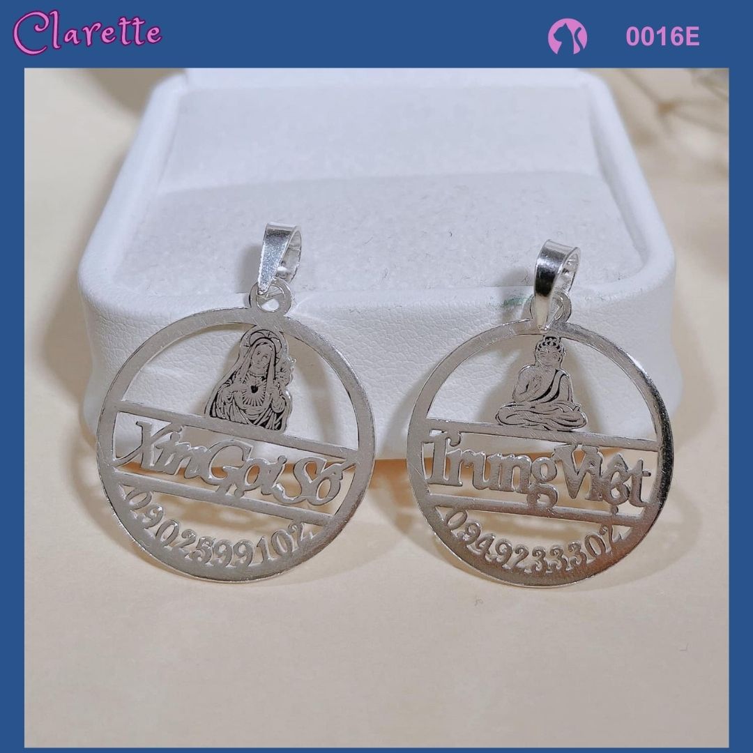 TBC 0016E - Mặt dây chuyền bạc ta khắc thông tin, hình phật, chúa Jesus theo yêu cầu dành cho bé