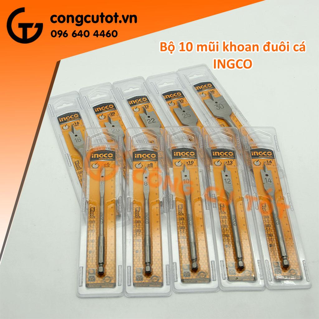 Bộ 10 mũi khoan đuôi cá Ingco 6 - 30mm