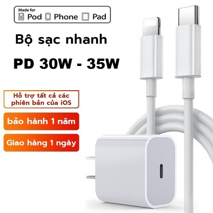 Bộ sạc nhanh chuẩn PD 30w, 35w Cho Điện Thoại Iphone 8 / X / Xs / Xr / 11 Pro Max / 12 Pro Max