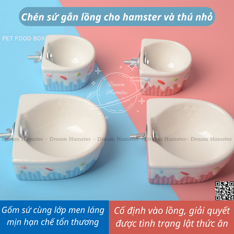 Chén sứ gắn lồng cho hamster và thú nhỏ